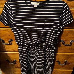 Motherhood Maternity Nursing Navy and White Casual Midi Dress